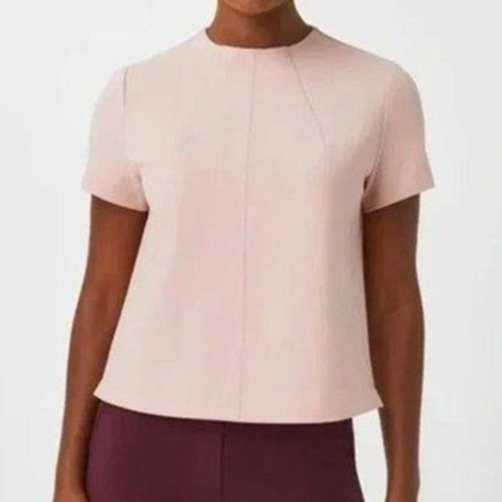 Spanx Top Womens Medium Pale Pink Perfect Short Sleeve Shirt Career Minimalist
